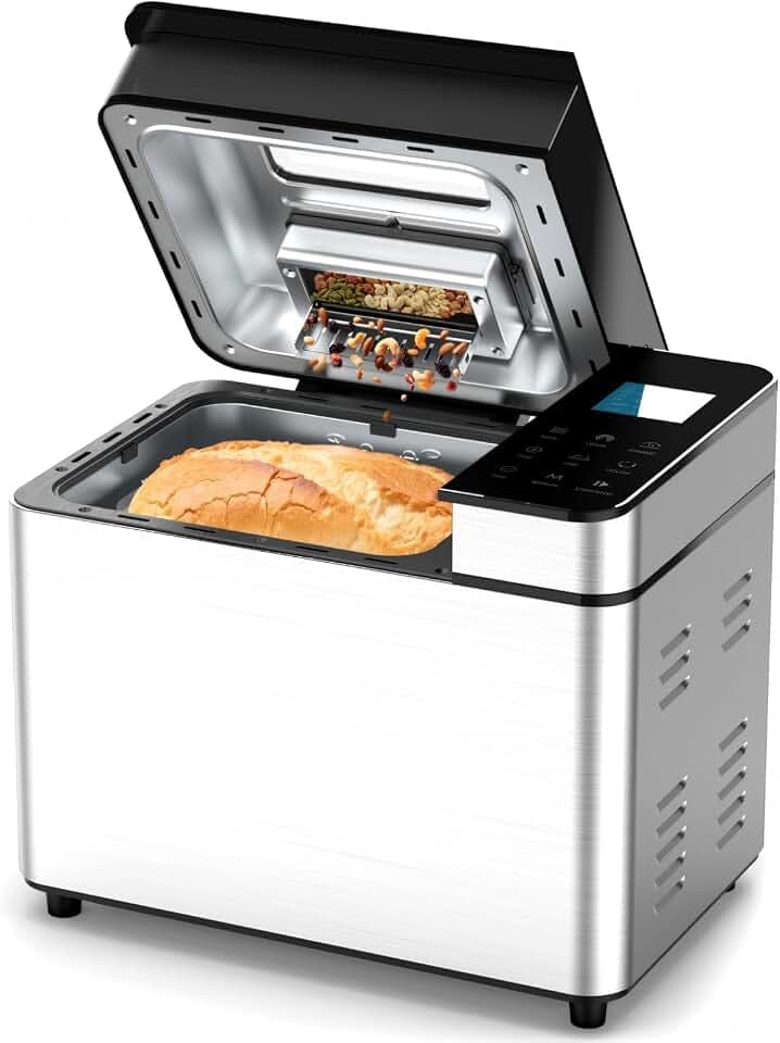 25-IN-1 Bread Maker with Visible Lid | 2lb Automatic Machine, Auto Nut Dispenser, 13-Hour Delay Timer, One-Touch Control & Recipes – Easy Operation, High Success for Homemade Bread