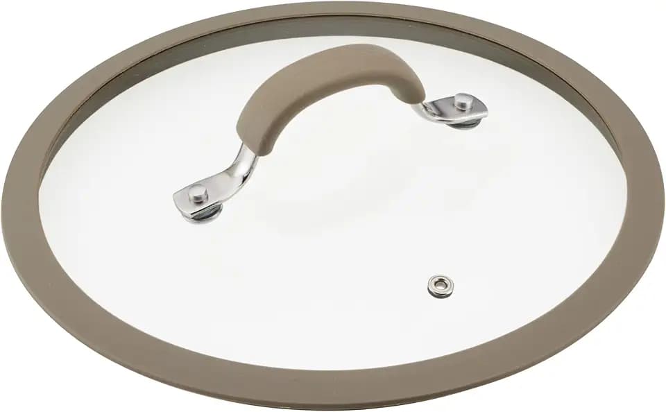 Rachael Ray Cook + Create Large Silicone-Rimmed Glass Lid, Dishwasher Safe, 10-Inch, Taupe