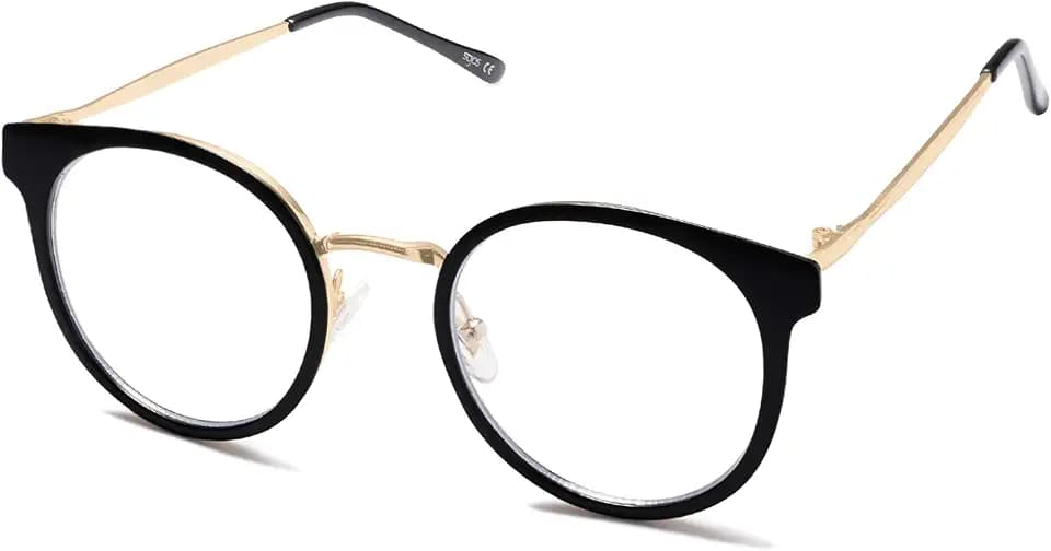 SOJOS Retro Rund Blaulichtfilter Brille Damen TR90 Computer-Brille ohne Sehstärke SJ5055 mit Schwarzer Rahmen/Anti-Blaulicht Linse