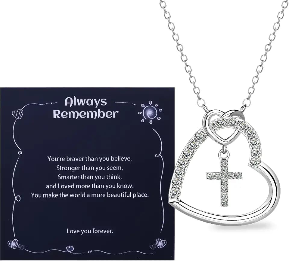 Heart Cross Necklace for Girls, Trendy Religious Gift for Teens