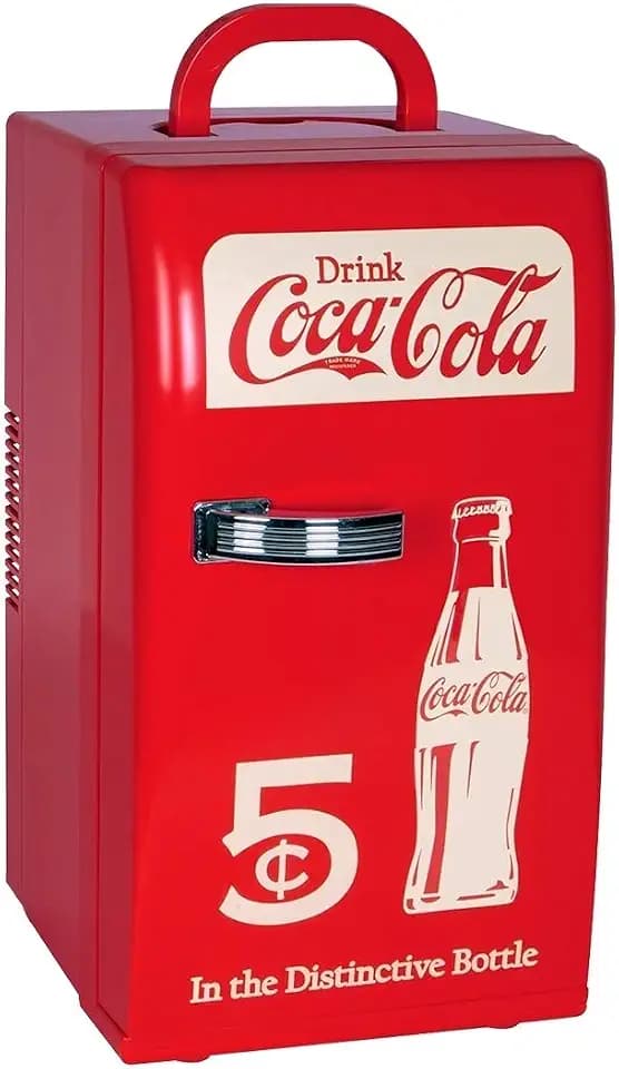 Coca Cola Mini Fridge - 18 Can Refrigerator for Bedroom Office, Portable Table Top Beverage Cooler, 12V 110V Refrigerador For Drink, Soda, Wine, Use In Car, Dorm, Outdoor, Patio