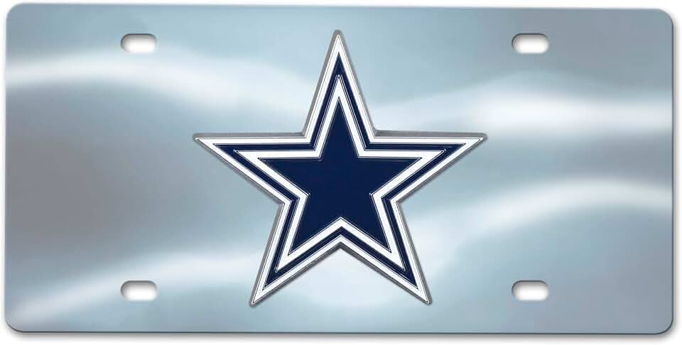 FANMATS 24531 Dallas Cowboys Stainless Steel Front License Plate with Large 3D Molded Team Metal Emblem 6"x12"