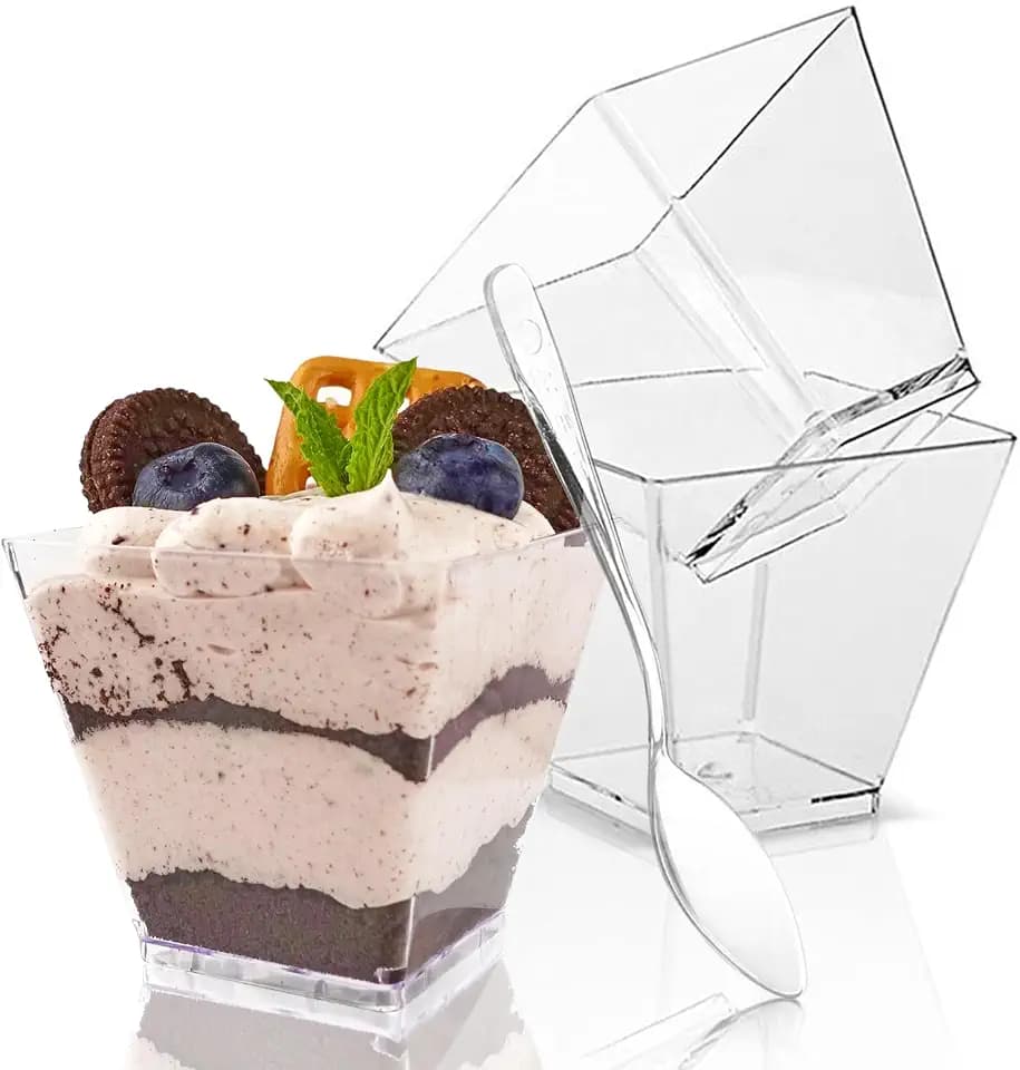 3.5 oz Plastic Dessert Cups with Spoons, 50 Pack