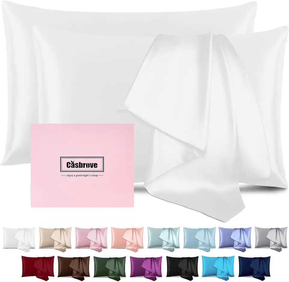 Silk Pillow Cases with Zipper,Soft Mulberry Pillow Case,White,Queen,2 Pack