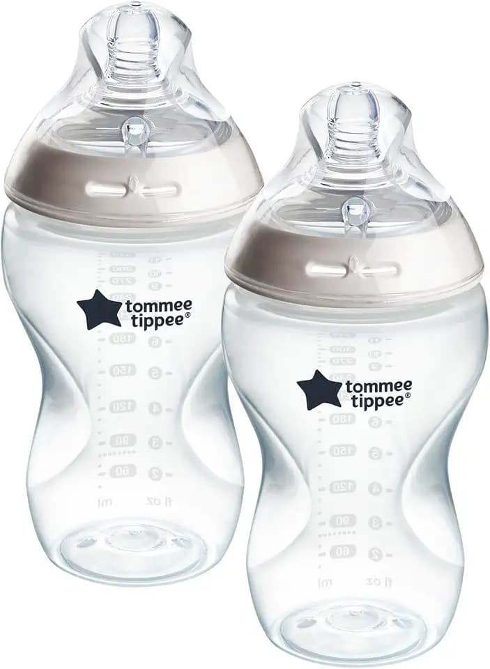 Tommee Tippee-Babyflaschen, Natural Start Anti-Kolik-Flaschen, 340ml, 2er-Pack, brustähnl. Sauger, Anti-Kolikventil, selbst steril., Zubehör, dekor