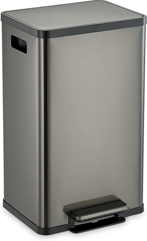 Simpli-Magic 13.2 Gallon (50L) Step Trash Can – Kitchen Garbage Can with Slow-Close Lid – Odor Control, Hands-Free, Easy to Clean, Brushed Stainless Steel