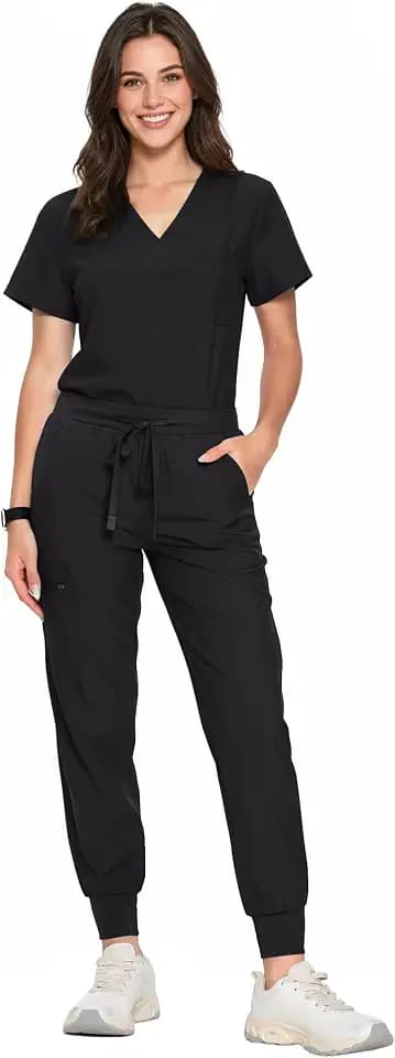 floralhue Scrubs for Women, V-Neck Top & Cargo Pants with 10 Pockets