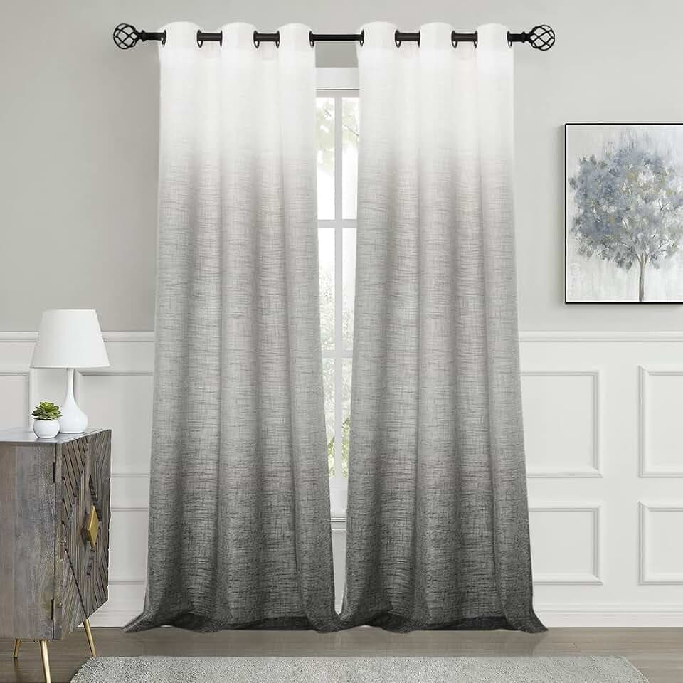 Central Park Ombre Semi Sheer Curtain, Cream White to Grey, 40" Wx95 Lx2