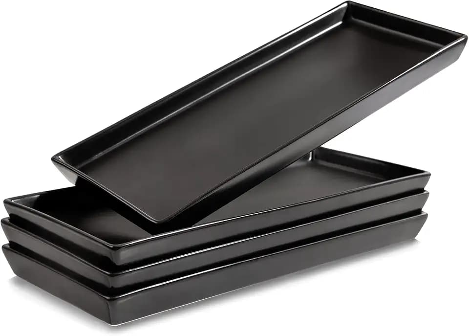 Home Beets Matte Black Ceramic Serving Platters (14 x 6 Inch Rectangle Plates) Serving Dishes for Entertaining, Food, Appetizers, Desserts, Cheese Board, Charcuterie, Sushi - Set of 4 Party Trays