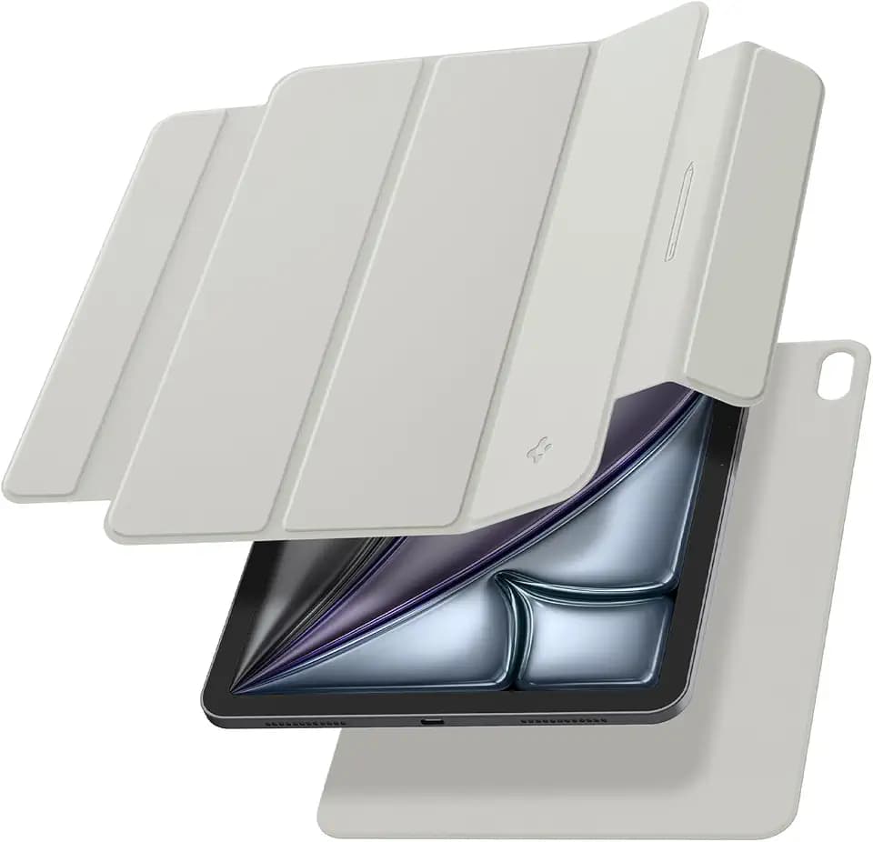 Spigen AirSkin Folio OneTap Hülle Kompatibel mit iPad Air 13 Zoll 8. M4 / 7. M3 / 6. Generation M2 (2026/25/24) Schlank und Leicht Cover Case Vollständig Abnehmbarer Deckel mit Magnet - Grau