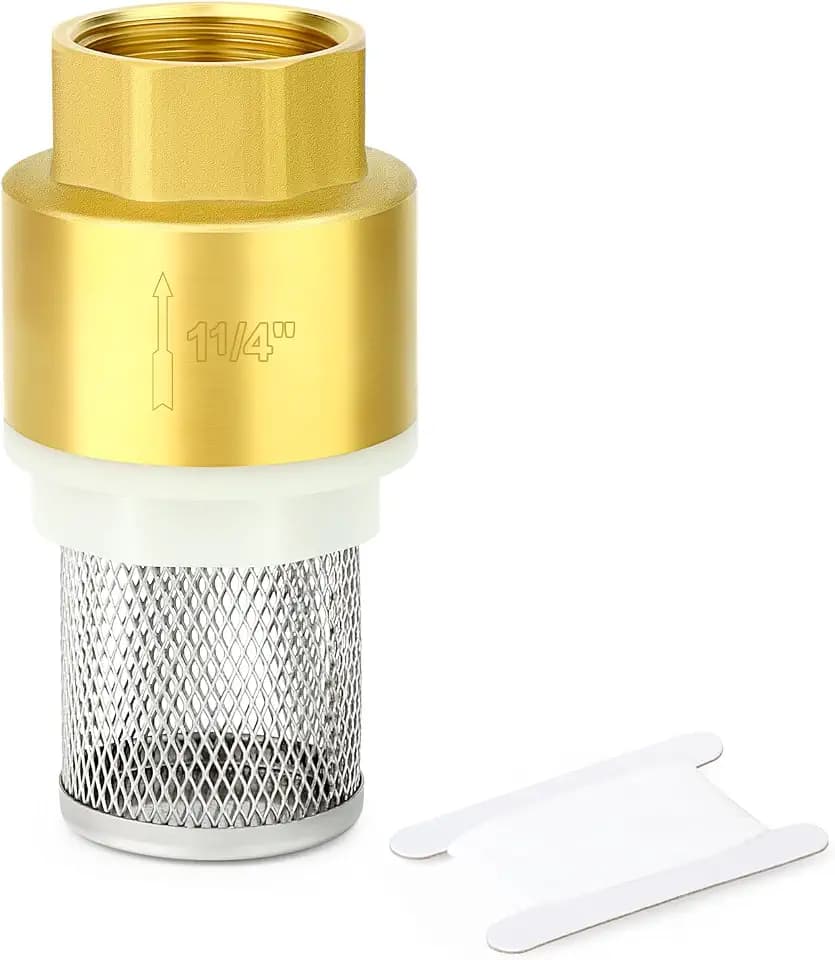 GASHER 1PC Brass Foot Valve 1-1/4" Female Thread Check Valves, Brass Bottom Valve with Filter Backflow Preventer for Water Pump, Irrigation, Industrial Piping System