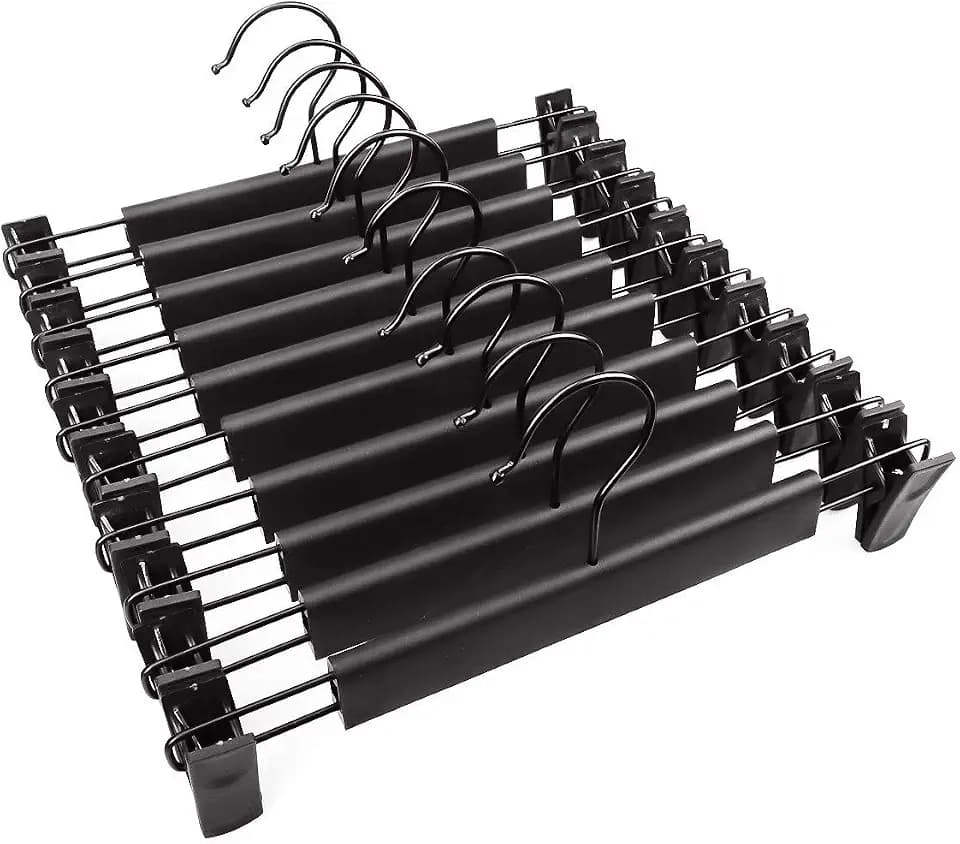 10 Pack Pants Hangers with Adjustable Non-Slip Clips Anti-Rust Hanging Hook for Trouser,Skirts,Jeans,Clothes Hangers Black