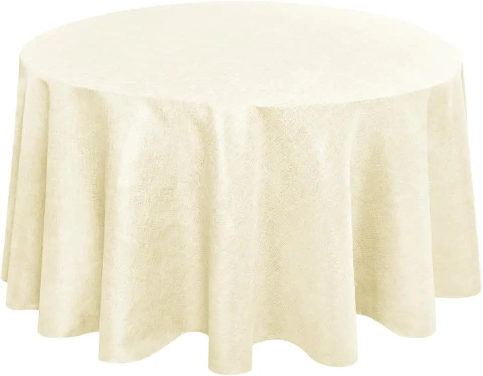 Hiasan Faux Linen Table Cloth 120 Inch Round for Dining Room, Champagne
