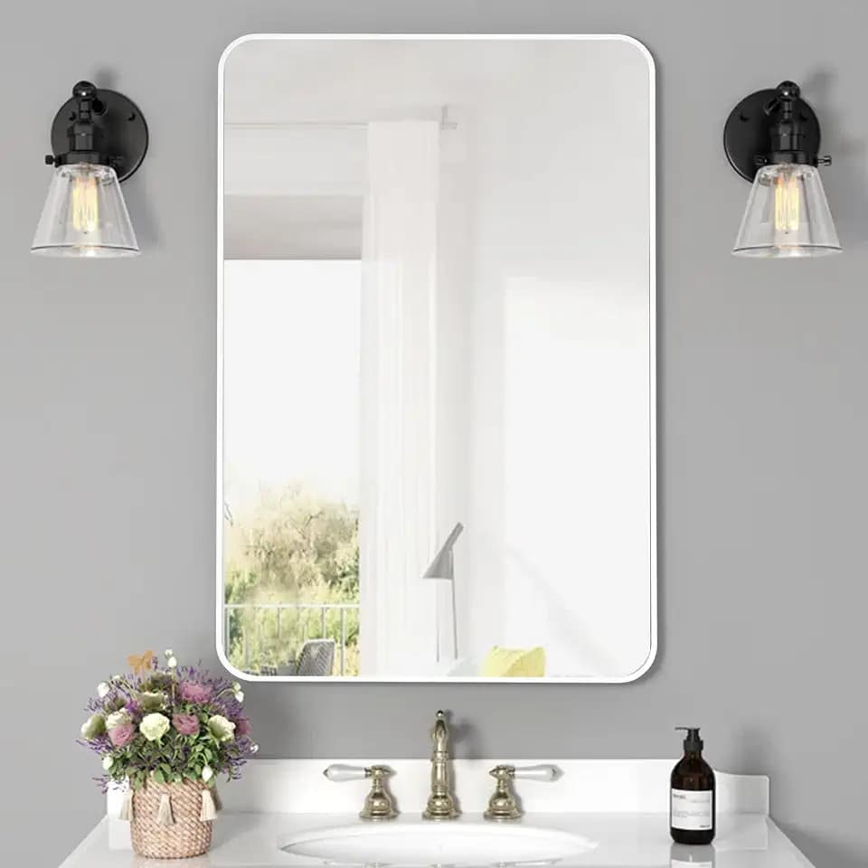 20x30 Inch White Framed Bathroom Mirror for Wall