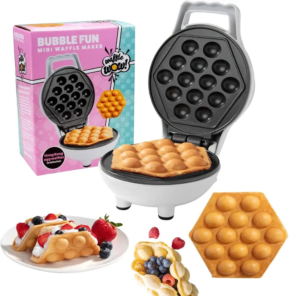Bubble Mini Waffle Maker- Breakfast Fun w Tiny Hong Kong Egg Style Design