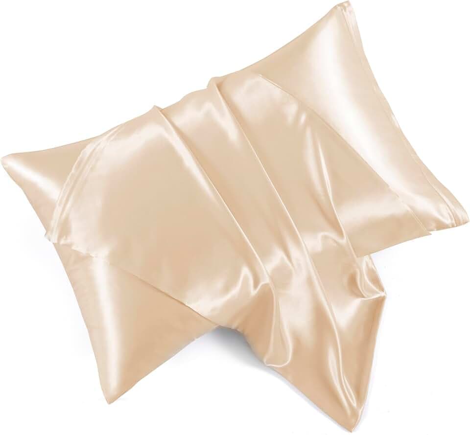 Champagne Satin Pillowcases with Zipper (20x36),King Size Pillowcases Set of 2,Champagne Silk Pillowcase for Hair and Skin