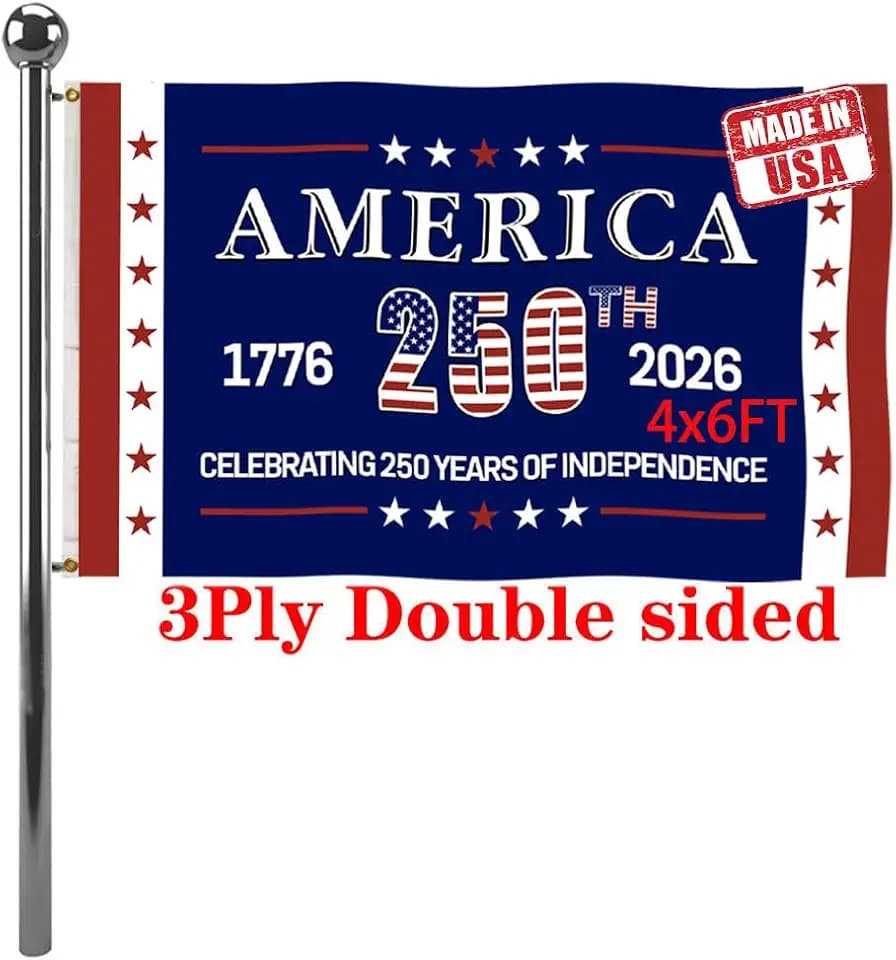 Jayus Double Sided 250th Anniversary American USA Flags 4x6 Outdoor- Vivid Colors 3Ply 1776-2026 250 Years Birthday Patriotic Flags Banners- Heavy Duty 100% Polyester with 2 Brass Grommets