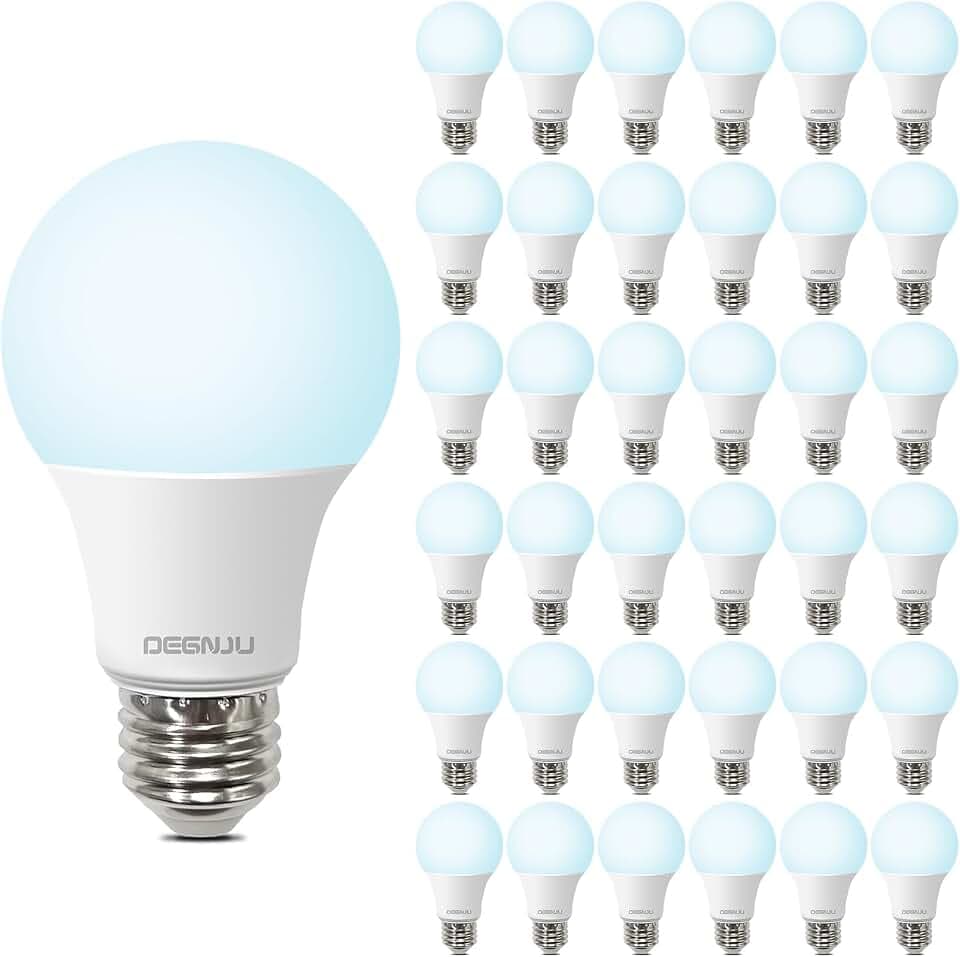 DEGNJU LED Light Bulbs Daylight 5000K, 60 Watt Equivalent LED Bulbs, A19 Standard Bulbs, 800 LM, 15000 Hours, E26 Base, Non-Dimmable, 8W LED Bulbs for Bedroom Living Room 36 Pack