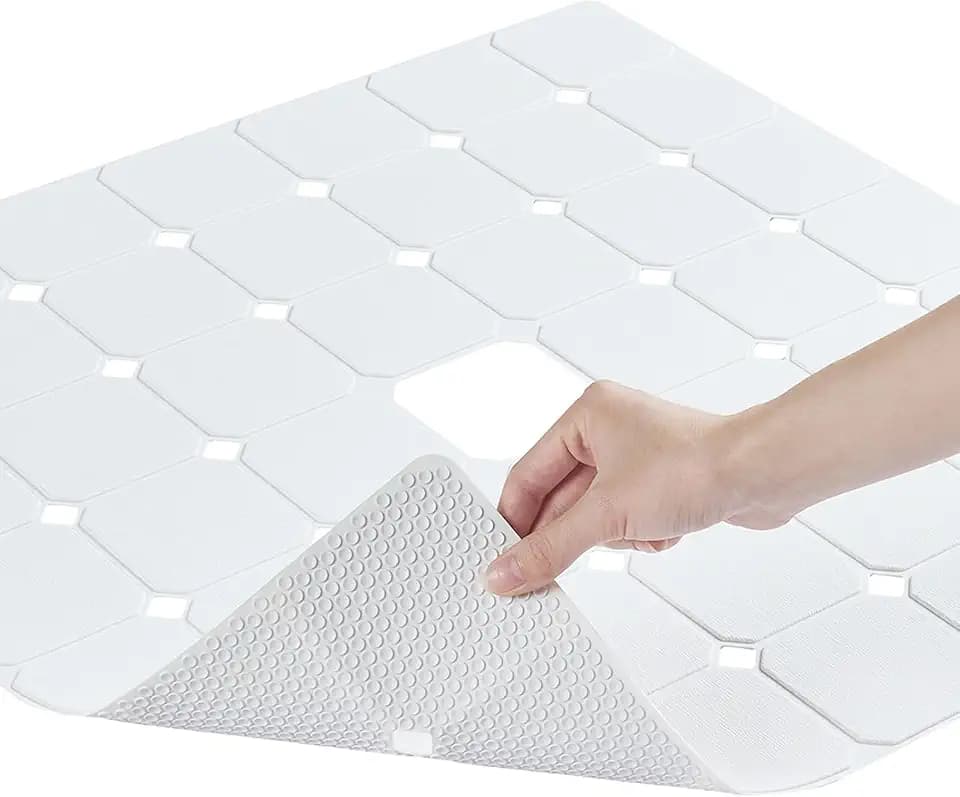 Shower Mat Non Slip Silicone Soft Odorless Bathtub Mat Non Slip No Suction Cups for Refinished,Reglazed and Textured Bath Tub Mat 24 X 24 Inch White