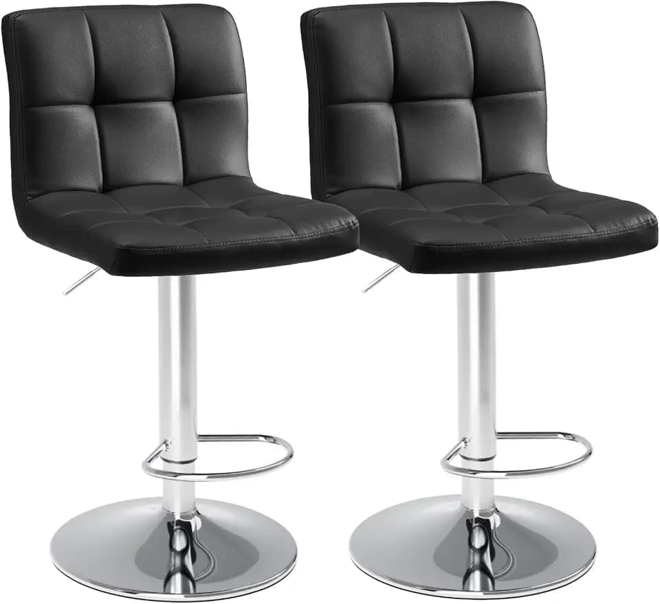Yapamar Bar Stools - 2, Counter Height Barstools,Square Seat Cushion Barstool with Back, Height Adjustable PU Leather Swivel Barstool,Black