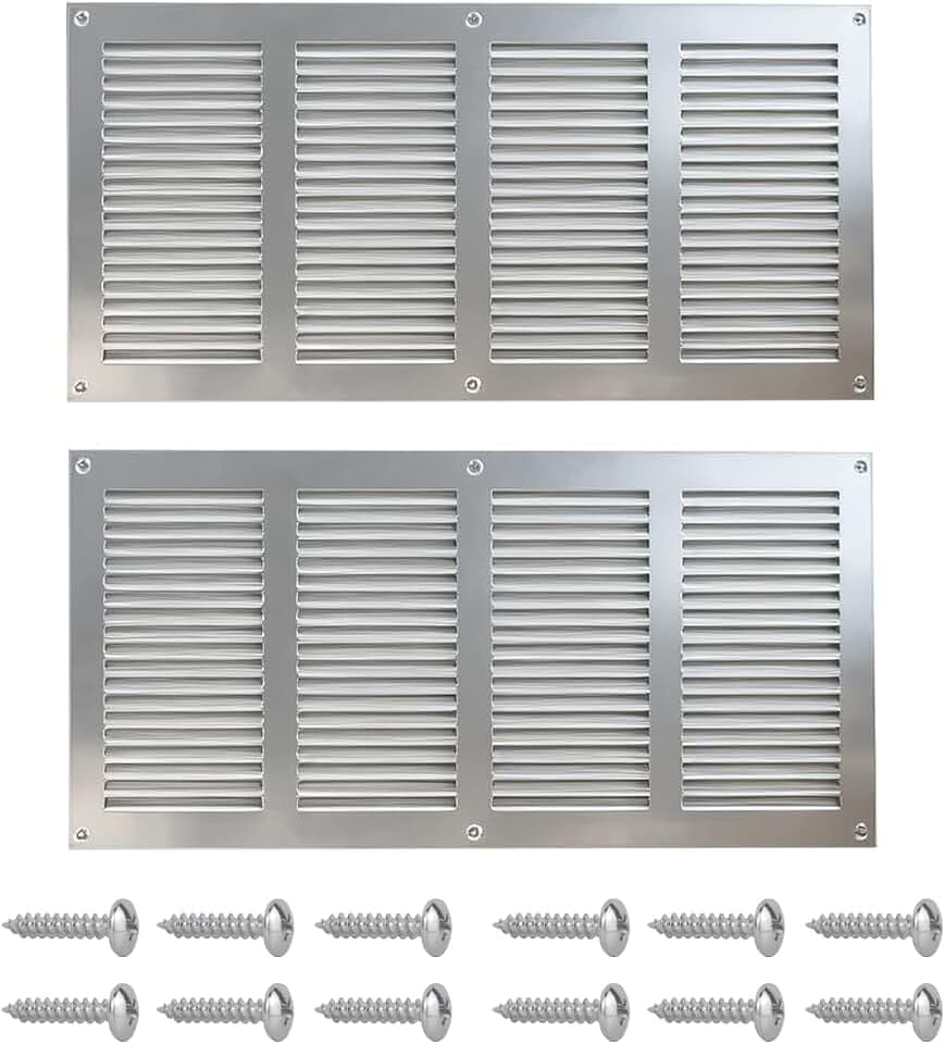 2 Pack Silver 16 x 8 Inch Return Air Grille with Insect Protection Screen