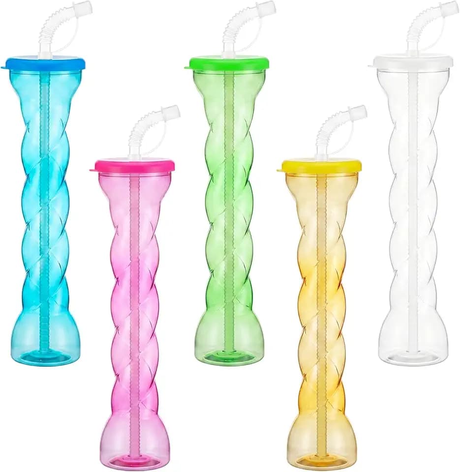 Jingmore 15 Pcs 12 oz Spiral Shaped Cups Water Bottle with Straws and Lid
