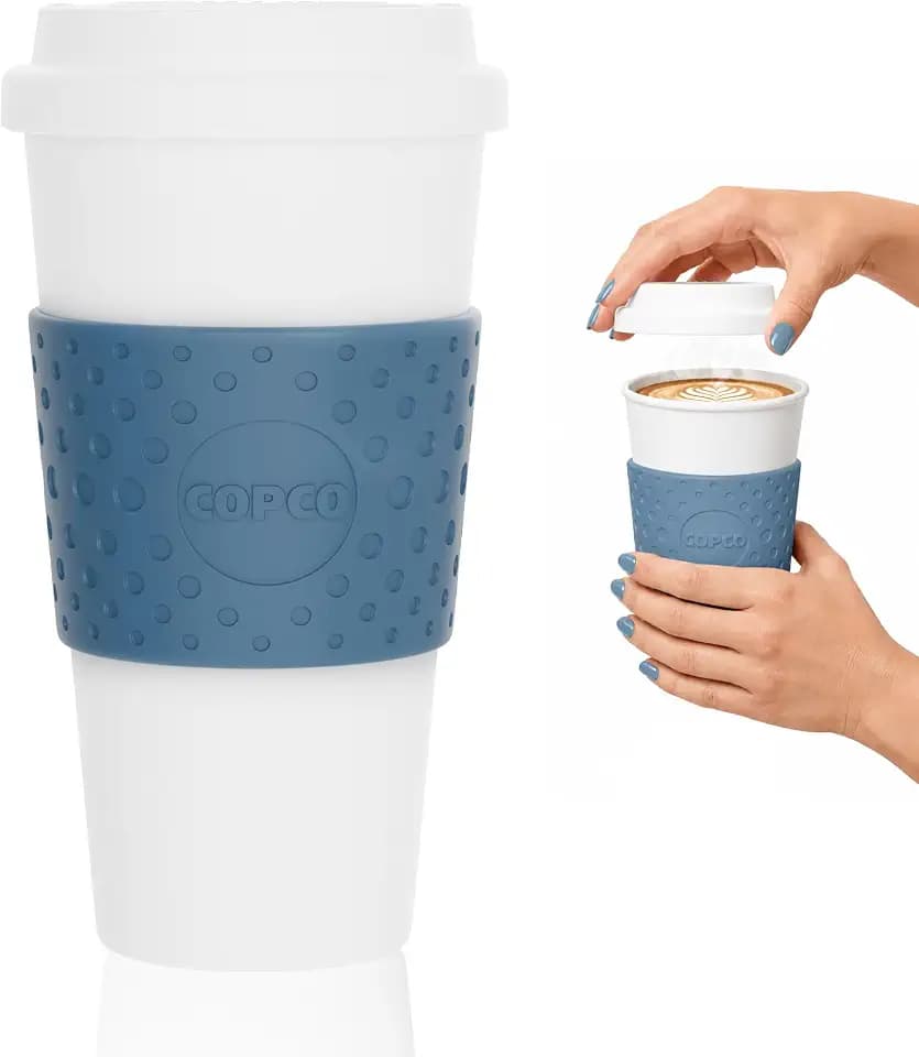 Copco Acadia 16 oz Travel Mug - Insulated Reusable Coffee Tumbler with Double-Walled Plastic, Leak-Proof Lid, BPA-Free - Portable Mug for Hot & Cold Drinks, Cup Holder Friendly (Blue)