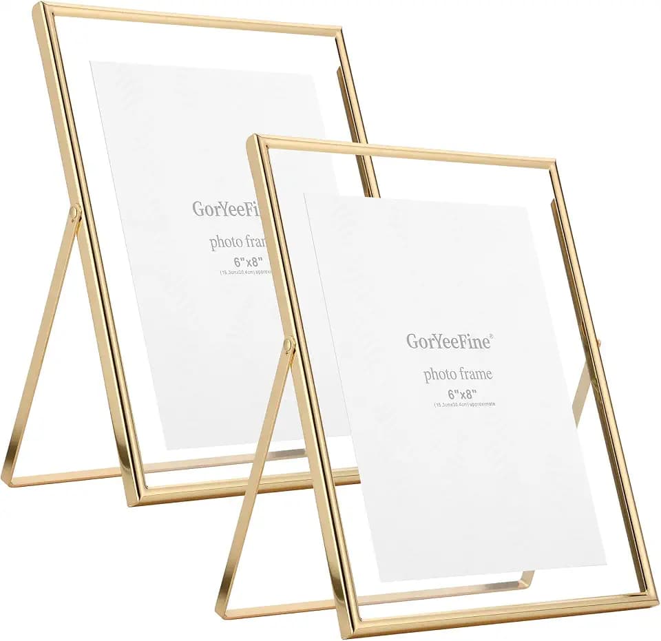 Gold 8x10 Floating Frame 2 Pack,For Photo Sizes(4x6'',5x7'',6x8'') Adjustable Tabletop/Shelf Floating Picture Frame 5x7'',Classy Gift Choice for Wedding,Christmas,Home or Office Decor