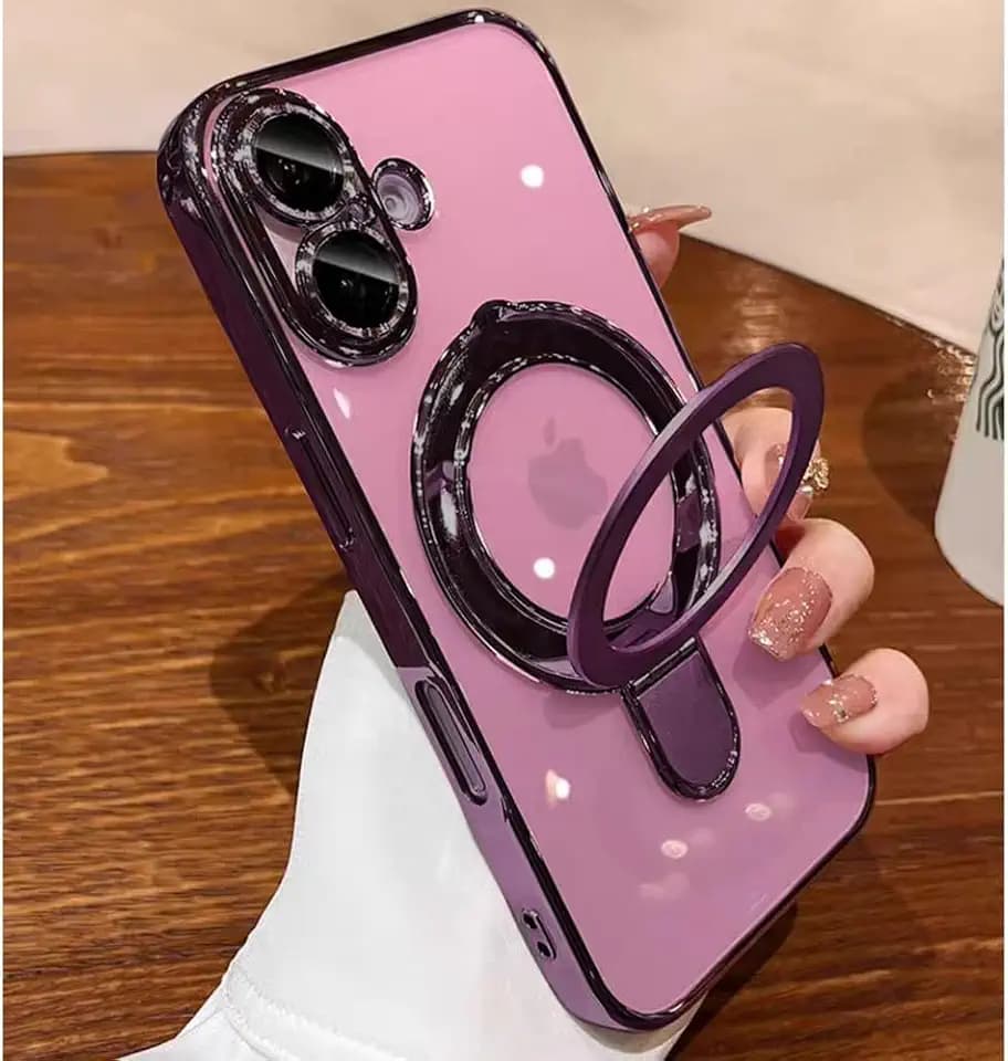 for iPhone 17 Case Magnetic Ring Stand, Compatible with MagSafe,Built-in Camera Lens Protector, Shockproof Phone Case for iPhone 17 6.3" - Purple