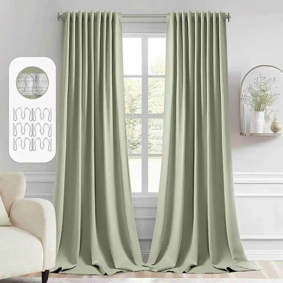 MIULEE Sage Green Back Tab Blackout Curtains 52x120 Inch Long 2 Panels Set