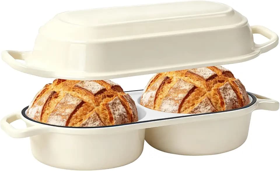 Mini Double Dutch Oven For Sourdough Bread Baking, 2.2QT Enameled Cast Iron