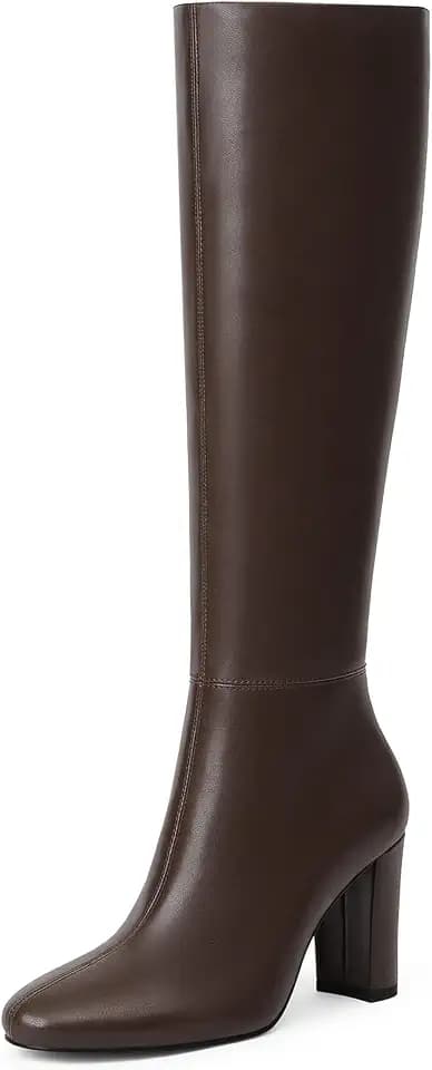 Modatope Knee High Boots for Women Chunky Heel Rounded Toe Tall Boots