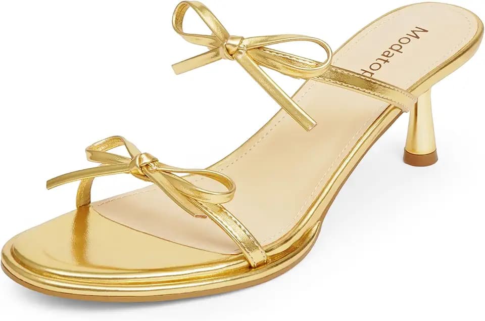 Modatope Two Strap Heeled Sandals for Women Kitten Heel Rounded Toe Heels Women Slip on Open Toe Sandals