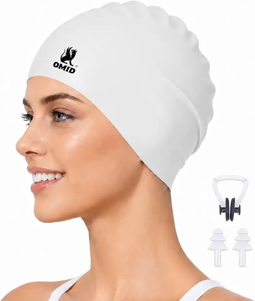 OMID Silicone Swim Cap for Adults Men & Women, Waterproof Leak-Proof Bathing Cap for Pool & Beach, Chlorine Resistant Durable Swim Hat for Daily Training