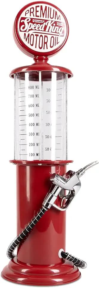 BLKSMITH Pump Liquor Dispenser for Home Bar | Vintage Style Red Plastic 30 Fl. oz Liquor Decanter for Man Cave Decor | Shot Dispenser for Scotch, Vodka, Cocktails, Non-Alcoholic Drink and More