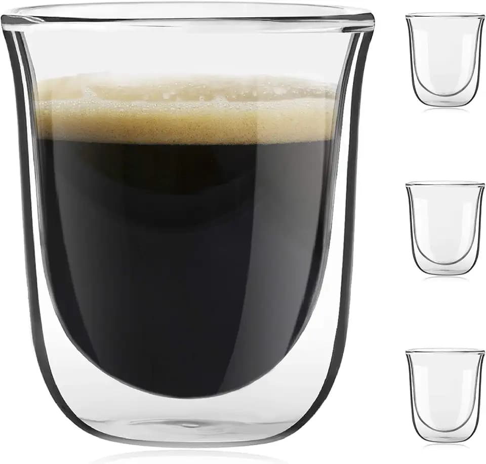 JoyJolt Javaah Double Walled Espresso Glasses Espresso Cups Set of 4 | 2-Ounces