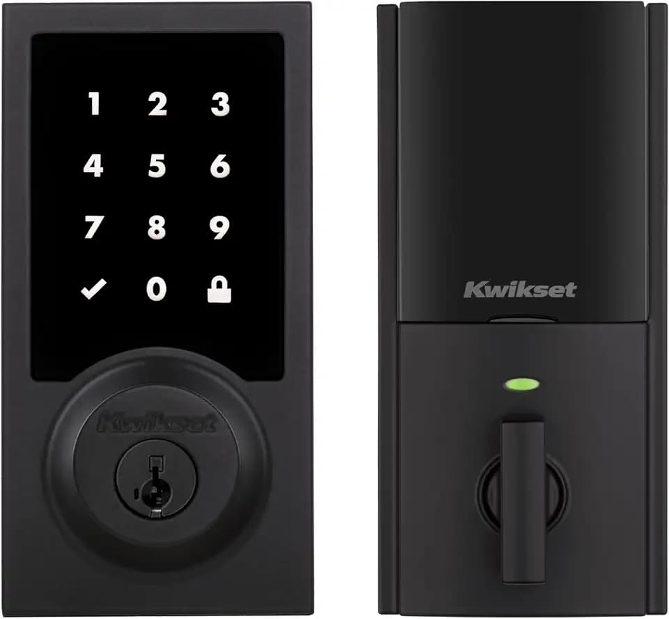 Kwikset HomeConnect 918 Contemporary Z-Wave Long Range Enabled Touchscreen Lock Works with Ring Alarm, Samsung SmartThings Hub Required, Sold Separately in Matte Black