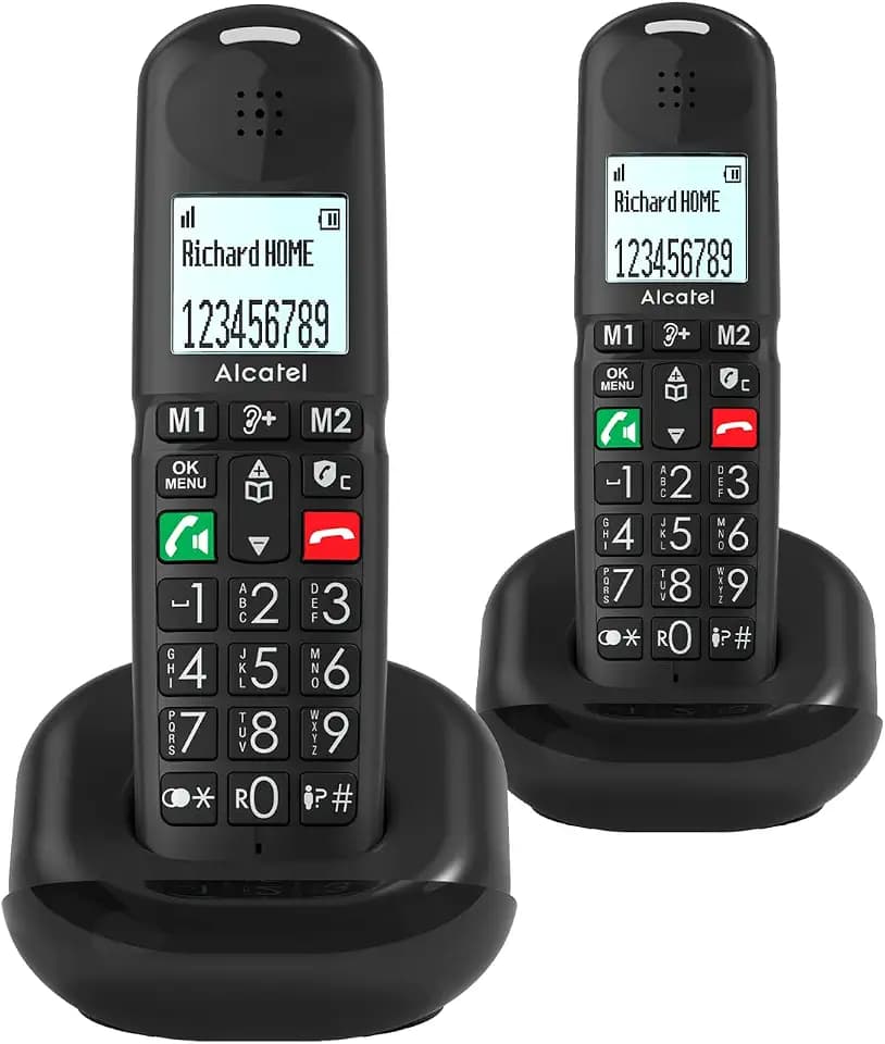ALCATEL XL685 Duo - Schnurloses Festnetztelefon DECT für Senioren im XL-Format - Hochauflösendes Grafikdisplay - Große Tasten - Audio Boost - Lautsprecher - Anrufblockierung - 2 Mobilteile - Schwarz