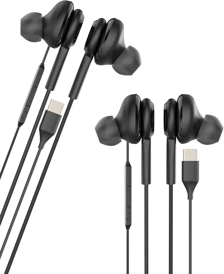 Kabellose Kopfhörer USB C (2 Pack), Earbuds Typ C, Android, PC, Mikrofonanschluss, Audiokabel, Musik, Laufen, Ohrstöpsel, kompatibel mit Samsung für iPhone
