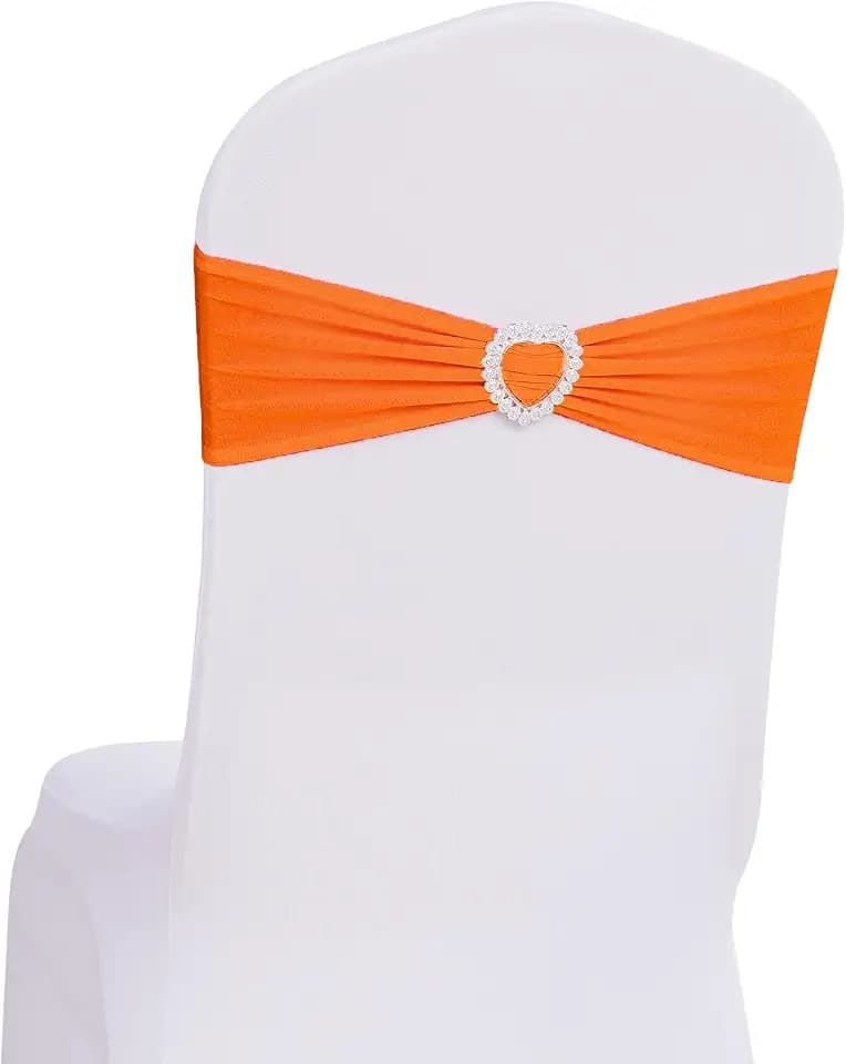 Pack of 60 Spandex Chair Sashes Bows Stretch Chair Cover Band with Buckle Slider Universal Elastic Chair Ties for Wedding Banquet Party Event Decoration (Orange)