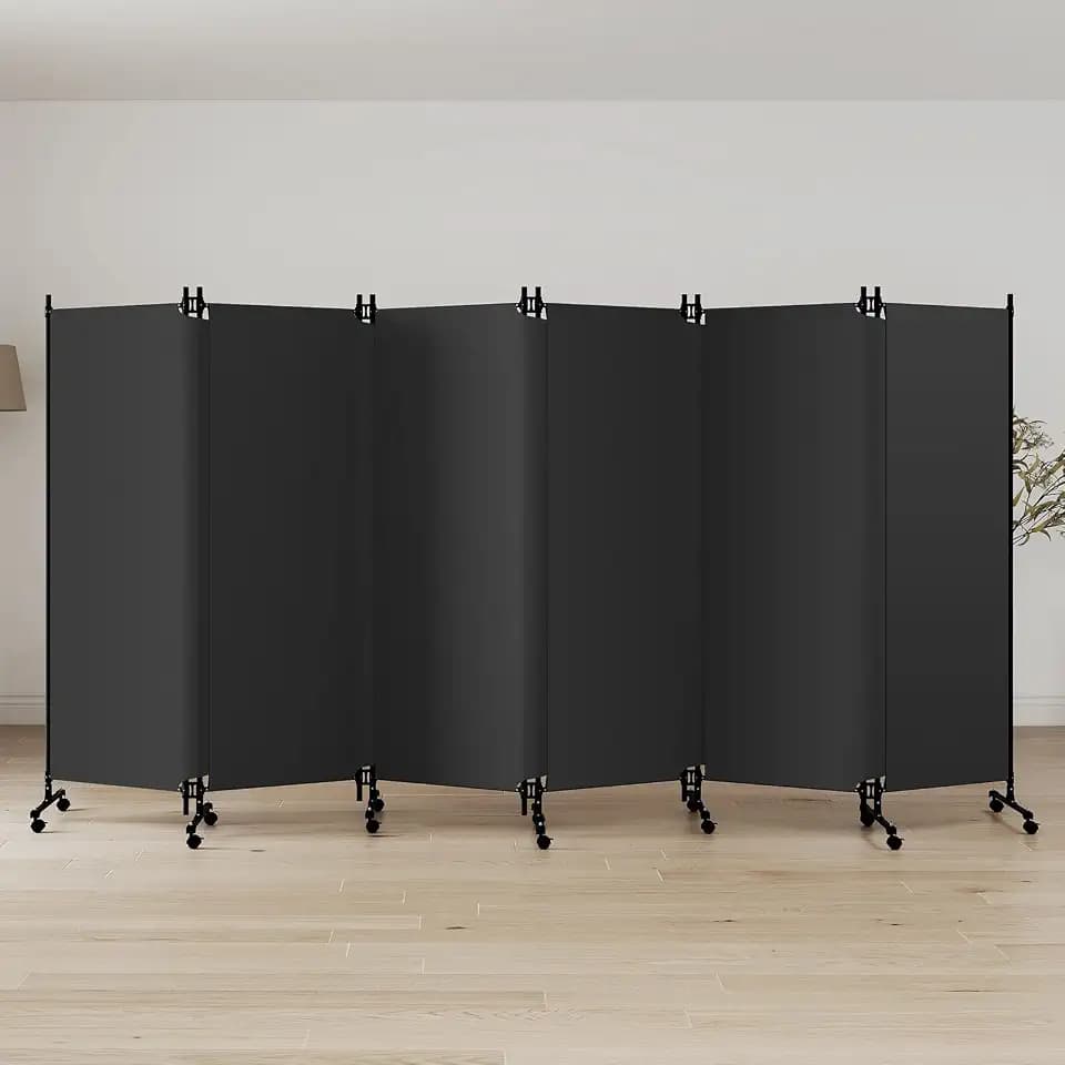 Kokorona 6 Panel Room Divider, Folding Privacy Screen Wall Dividers with Lockable Wheels, Freestanding Partition Divider for Room Separation, Portable Room Divider, 146''W x 72''H, Grey