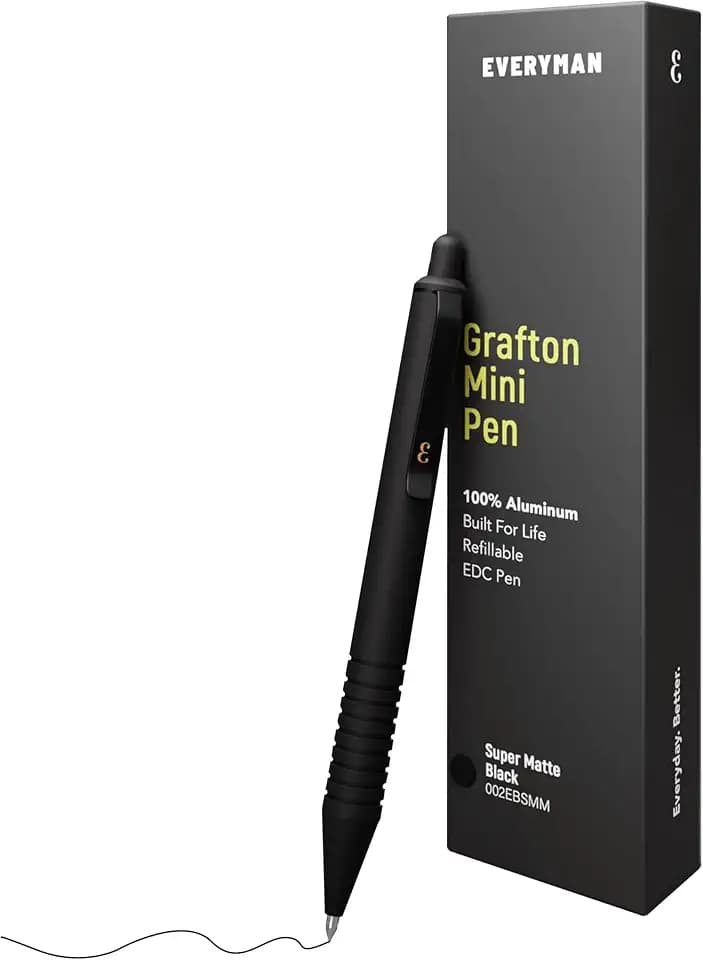 EDC Grafton Black Super Matte Mini Click Pen Refillable 0.7mm Gel Ink Pen
