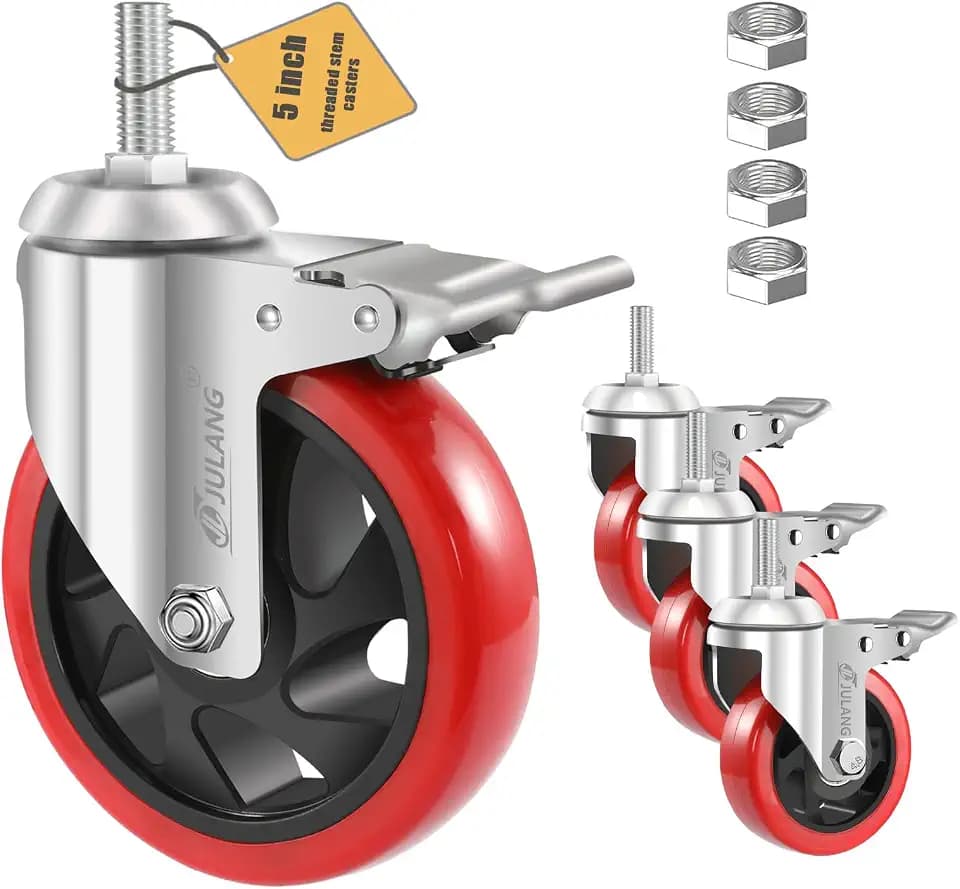 5 inch Caster Wheels 1/2" Threaded Stem Casters Set of 4 Heavy Duty
