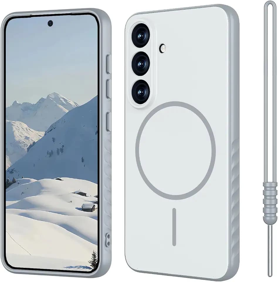 YUANDMI für Samsung Galaxy S25 FE Hülle kompatibel mit MagSafe, Handyhülle für Samsung Galaxy S25 FE Magnetisch Silikon Case Kameraschutz, rutschfest Kratzfest Stoßfest Hülle Hell Grau
