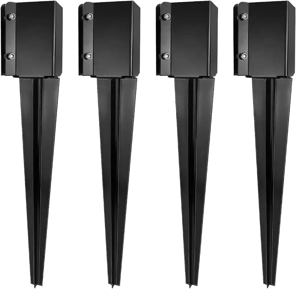 24 inch Fence Post Anchor Ground Spike Heavy Duty Metal Black Powder Coated Fence Stakes Post Base, 4x4 Inch (Inner Size 3.6"x3.6"), Pack of 4