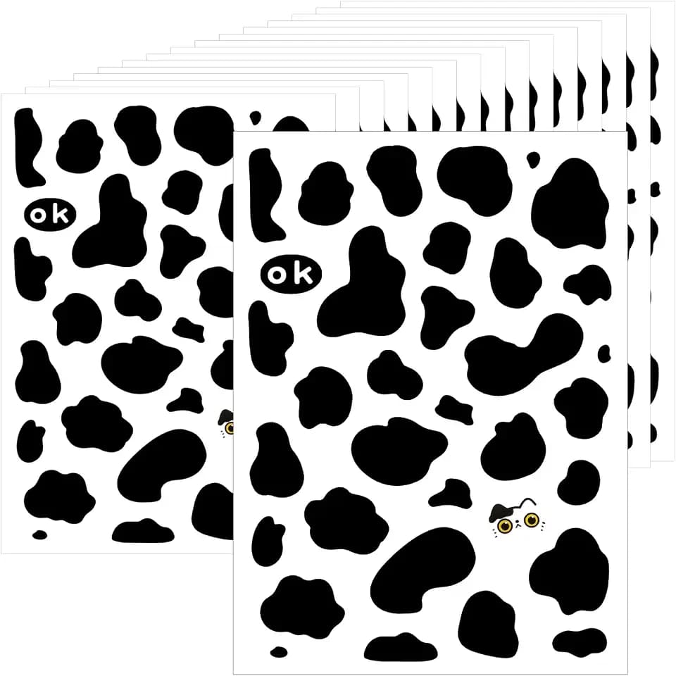 600Pcs Cow Print Stickers, Black Self-Adhesive Wall Decals