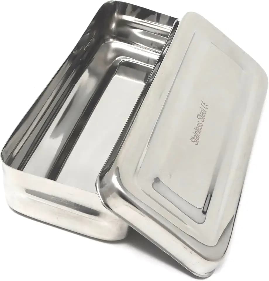 Stainless Steel LAB Dental Sterilizer Instrument Box, Organizer Storage Tray with Lid - 7L x 3W x 1.25H (Plain)