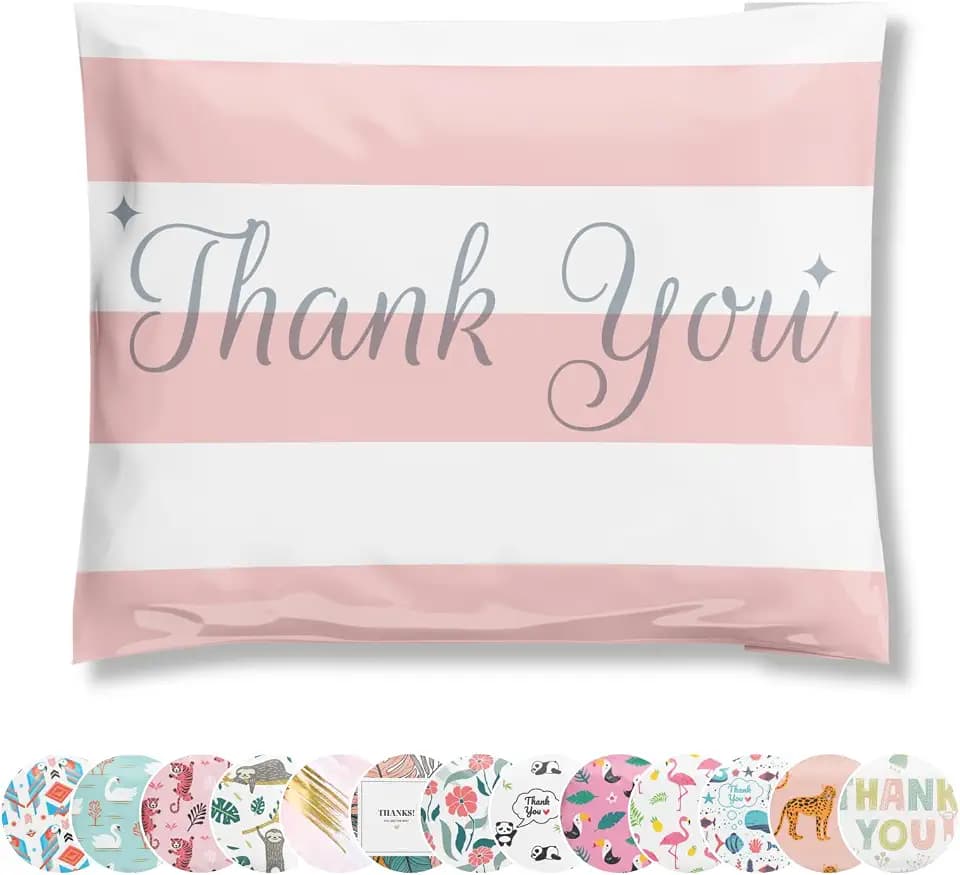 Poly Mailers 10x13 100 Pack | Self-Sealing Shipping Bags Envelopes for Small Business | Waterproof Durable Packaging | Thank You | Pink Stripes | à la mode Mailers