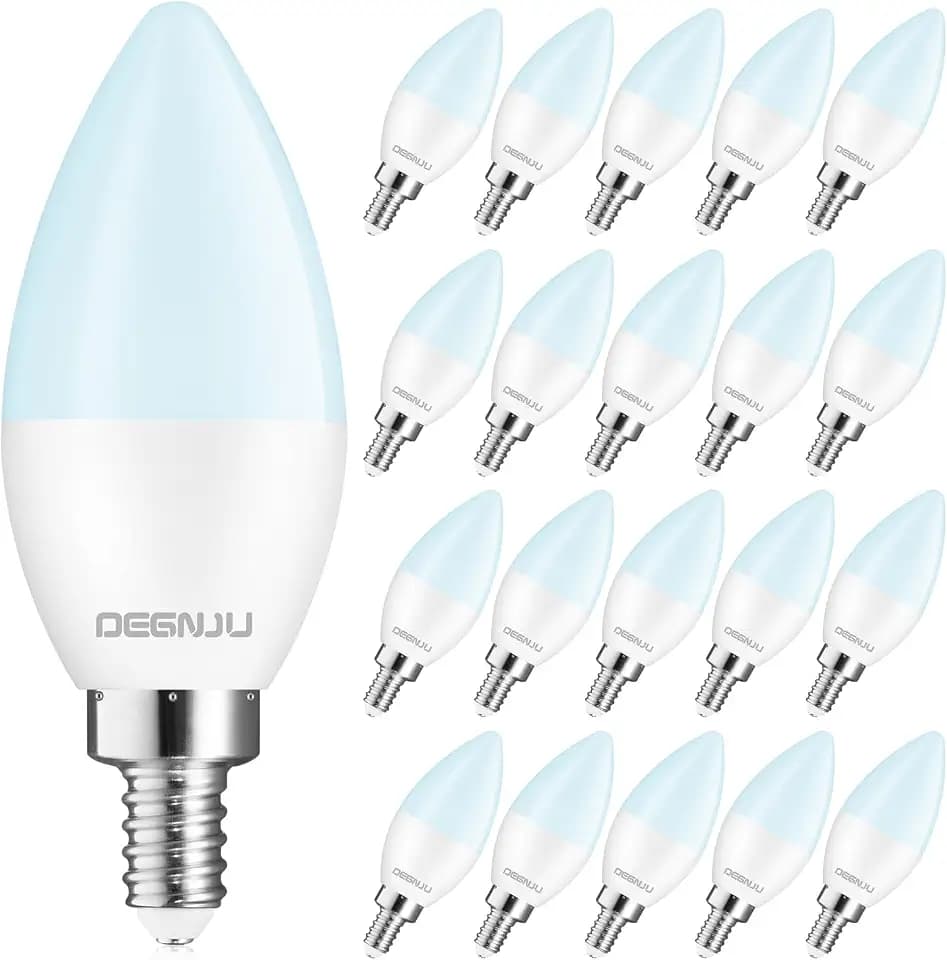 DEGNJU 20 Pack Chandelier Light Bulbs 60 Watt Equivalent, Candelabra LED Light Bulbs, E12 LED Bulb Daylight 5000K, Type b Light Bulb 5.5W, Candelabra Base, 120V, B11 Candle Light Bulb, Non-Dimmable