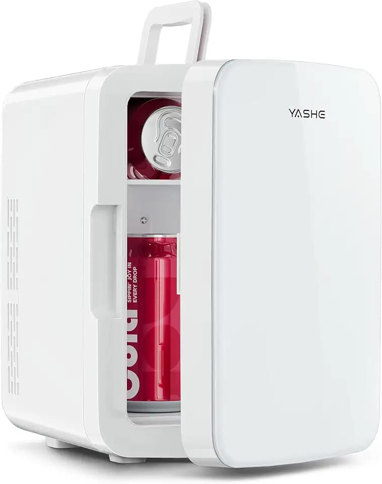 YASHE 10L Mini Fridge, 10 Liter/15 Cans Mini Fridge for Bedroom, 110V AC/ 12V DC Thermoelectric Cooler and Warmer, Portable Mini Fridge for Skincare, Makeup, Drink, Car, Office, Bedroom, Dorm, White